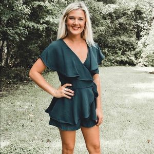 Hunter green wrap romper